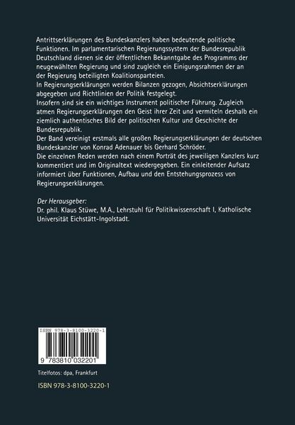 Produktbild: Die gro&szlig;en Regierungserkl&auml;rungen der deutschen Bundeskanzler von Adenauer bis Schr&ouml;der