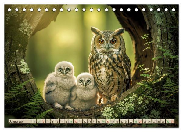 Produktbild: Eulen - furchtlos und elegant (Tischkalender 2027 DIN A5 quer), CALVENDO Monatskalender