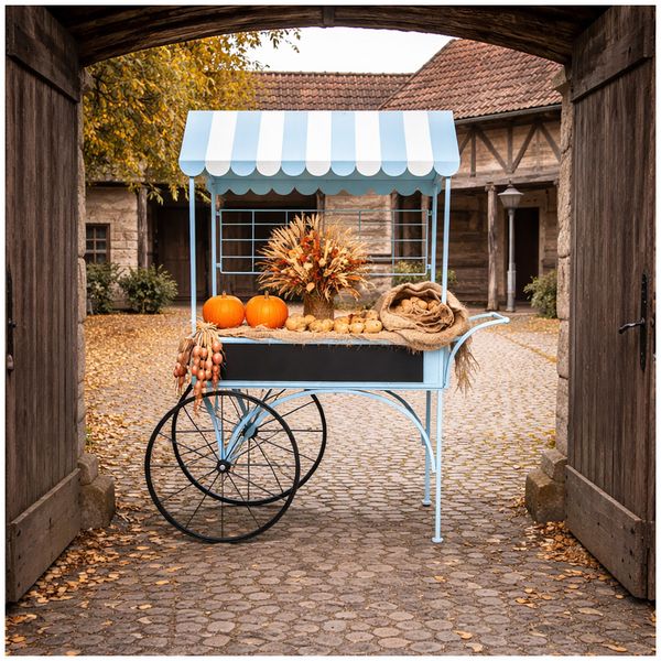 Produktbild: HTI-Living Blumenwagen Vintage Metall blau Dekowagen Buffetwagen auf R&auml;dern