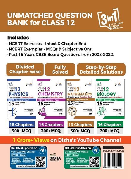 Produktbild: CBSE Class 12 Mathematics Chapter-wise Question Bank - NCERT + Exemplar + PAST 15 Years Solved Papers 8th Edition