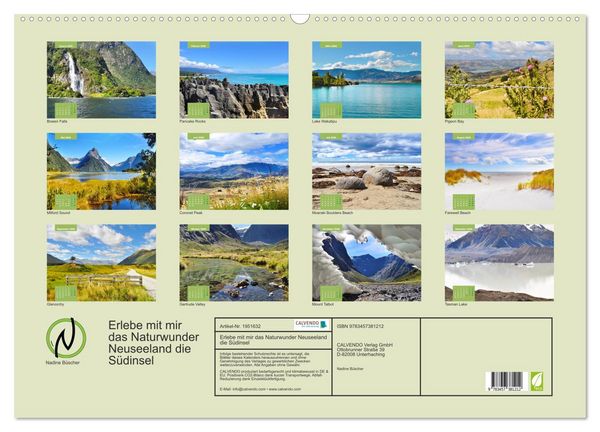 Produktbild: Erlebe mit mir das Naturwunder Neuseeland die S&uuml;dinsel (Wandkalender 2026 DIN A2 quer), CALVENDO Monatskalender