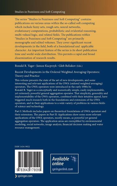 Produktbild: Recent Developments in the Ordered Weighted Averaging Operators: Theory and Practice