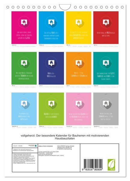 Produktbild: vollgeherzt: Der besondere Kalender f&uuml;r Bauherren mit motivierenden Hausbauzitaten (Wandkalender 2026 DIN A4 hoch), CALVENDO Monatskalender