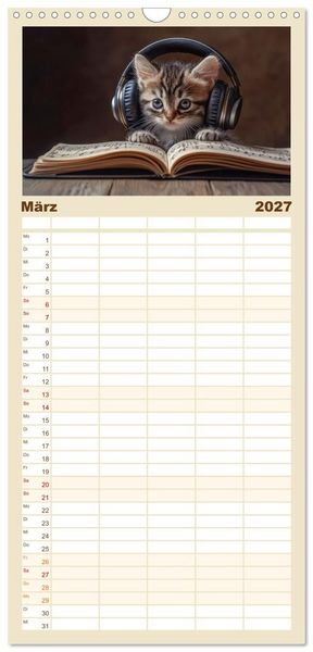 Produktbild: Familienplaner 2027 - Miau-sikalische Momente mit 5 Spalten (Wandkalender, 21 x 45 cm) CALVENDO