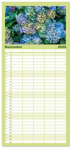 Produktbild: Familienplaner 2026 - Ein Hortensientraum mit 5 Spalten (Wandkalender, 21 x 45 cm) CALVENDO