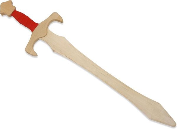 BestSaller 1104 - Langschwert Sigismund, Birke, 68cm, Holz-Schwert, Griff mit roter Kunstlederwickelung