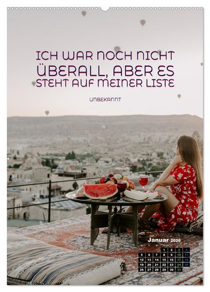 Produktbild: Verr&uuml;ckt nach REISEN Fernweh - Travel - Spr&uuml;che (Wandkalender 2026 DIN A2 hoch), CALVENDO Monatskalender