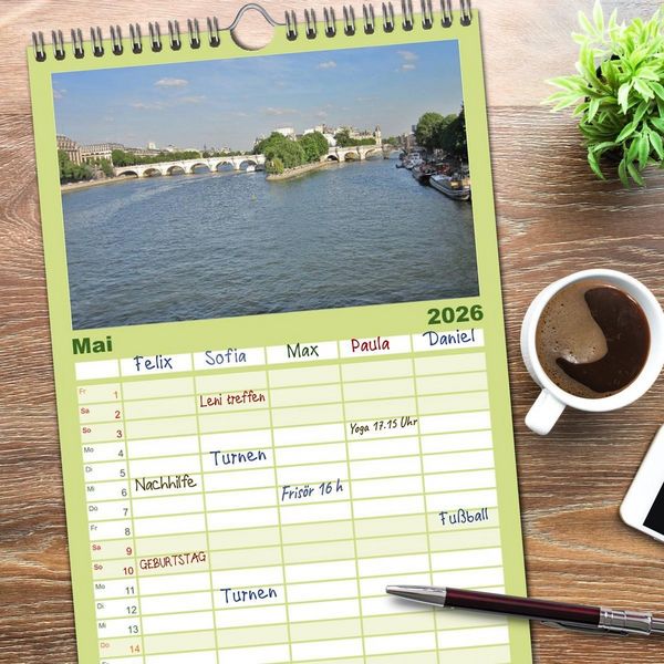 Produktbild: Familienplaner 2026 - Paris mit 5 Spalten (Wandkalender, 21 x 45 cm) CALVENDO