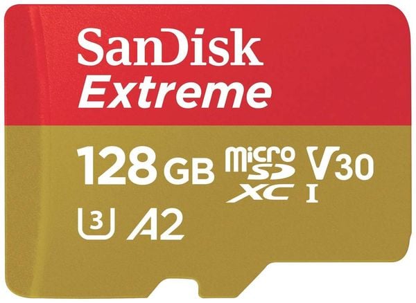 SanDisk Extreme microSDXC-Karte 128 GB Class 10, UHS-I, v30 Video Speed Class stoßsicher, Wasserdicht