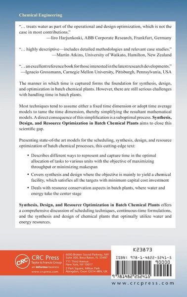 Produktbild: Synthesis, Design, and Resource Optimization in Batch Chemical Plants