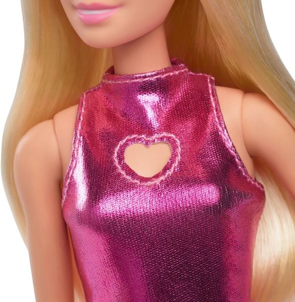 Produktbild: Barbie Fashionista Puppe im pinken Metallic-Kleid mit Herz-Aussparung
