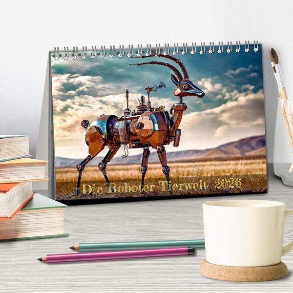 Produktbild: Die Roboter-Tierwelt (Tischkalender 2026 DIN A5 quer), CALVENDO Monatskalender