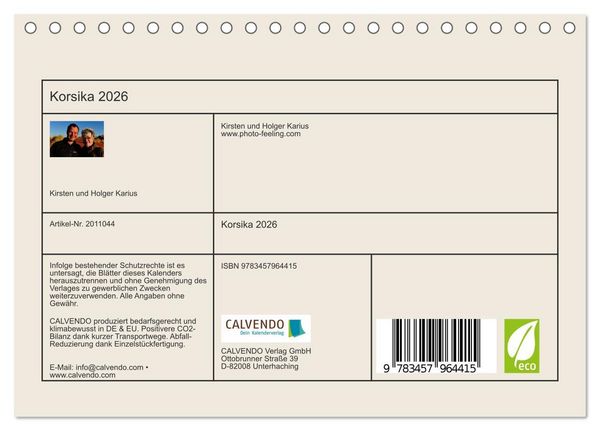 Produktbild: Korsika 2026 (Tischkalender 2026 DIN A5 quer), CALVENDO Monatskalender
