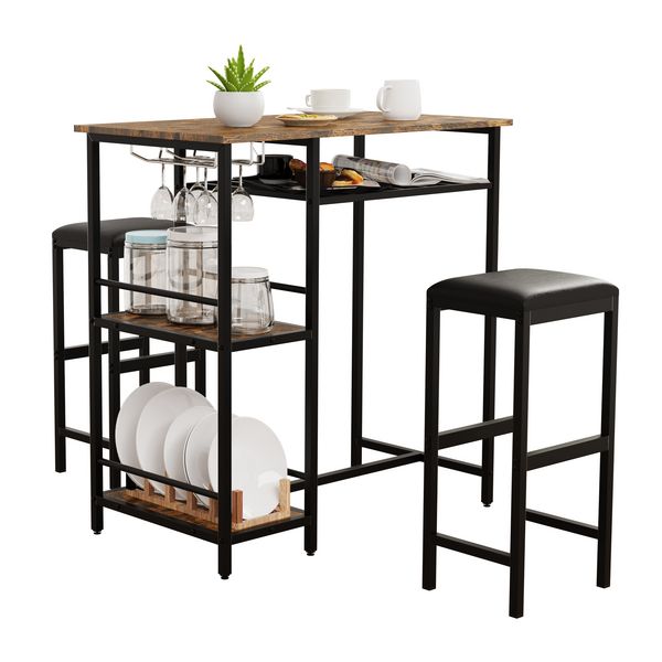 Produktbild: 3 tlg. Set Bartisch Bistrotisch Barhocker Kolari