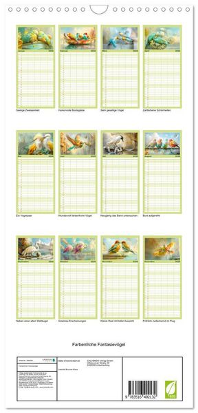 Produktbild: Familienplaner 2026 - Farbenfrohe Fantasiev&ouml;gel mit 5 Spalten (Wandkalender, 21 x 45 cm) CALVENDO