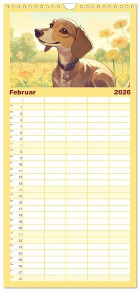 Produktbild: Familienplaner 2026 - Dackel mit 5 Spalten (Wandkalender, 21 x 45 cm) CALVENDO