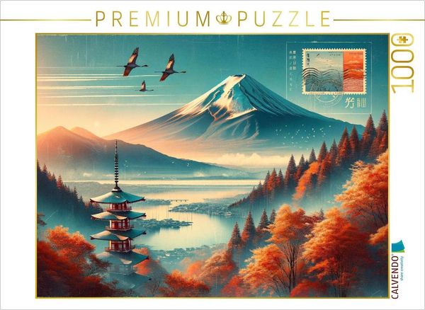 CALVENDO Puzzle Herbstliche Harmonie am Fuji: Ein AI-generiertes Meisterwerk | 1000 Teile Lege-Größe 64x48cm Foto-Puzzle für glückliche Stunden