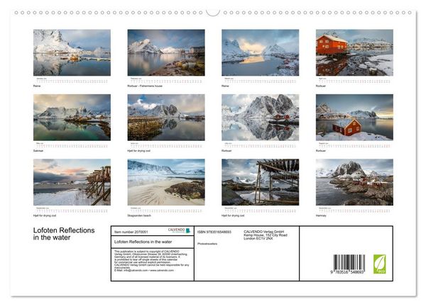 Produktbild: Lofoten Reflections in the water (High Quality Premium Wall Calendar 2026 DIN A2 landscape),CALVENDO 12 Month Wall Calendar