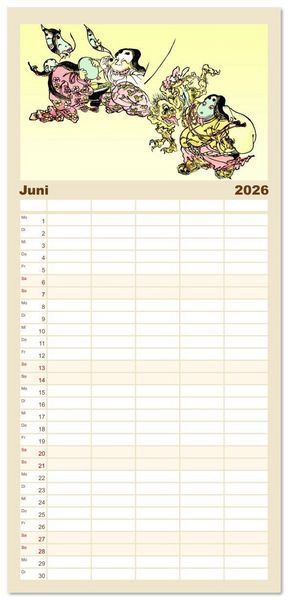 Produktbild: Familienplaner 2026 - Kawanabe Kyosai - Einhundert D&auml;monen mit 5 Spalten (Wandkalender, 21 x 45 cm) CALVENDO