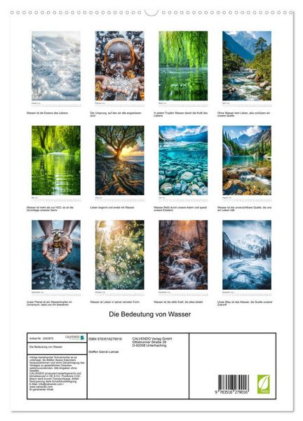 Produktbild: Die Bedeutung von Wasser (hochwertiger Premium Wandkalender 2026 DIN A2 hoch), Kunstdruck in Hochglanz