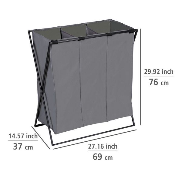 Produktbild: W&auml;schesammler Mod. Trio XL Grau, mit drei F&auml;chern