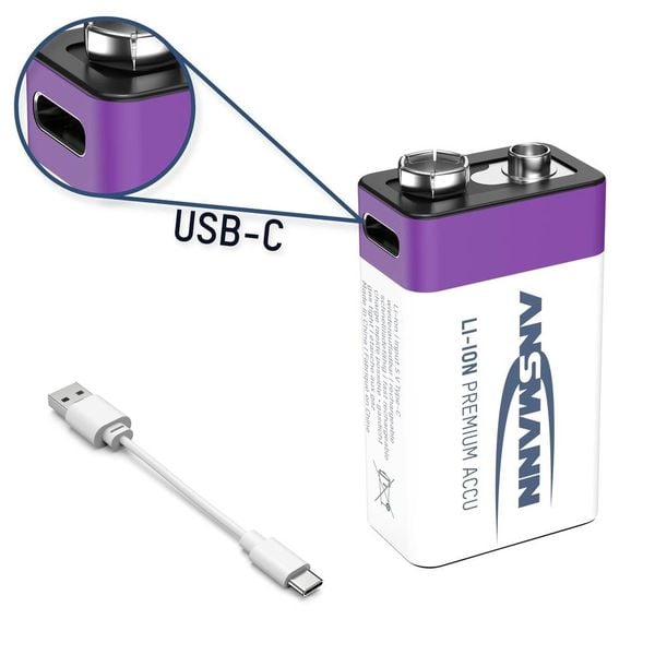 Ansmann E-Block USB-C USB-C® Akku Li-Ion 400 mAh 9 V 1 St.