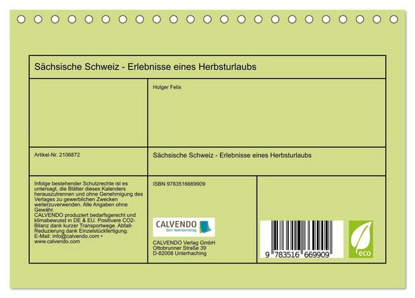 Produktbild: S&auml;chsische Schweiz - Erlebnisse eines Herbsturlaubs (Tischkalender 2026 DIN A5 quer), CALVENDO Monatskalender