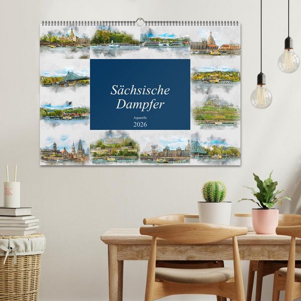 Produktbild: S&auml;chsische Dampfer Aquarelle (Wandkalender 2026 DIN A2 quer), CALVENDO Monatskalender