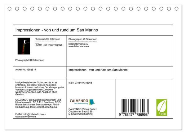 Produktbild: Impressionen - von und rund um San Marino (Tischkalender 2026 DIN A5 quer), CALVENDO Monatskalender