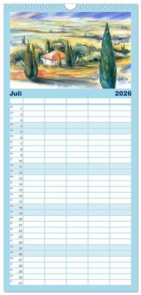 Produktbild: Familienplaner 2026 - Toskana Aquarelle mit 5 Spalten (Wandkalender, 21 x 45 cm) CALVENDO