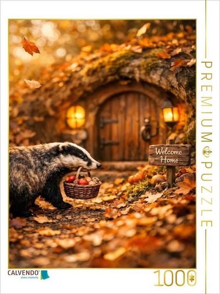 CALVENDO Puzzle Mit vollen Händen heimwärts - Der kleine Dachs auf dem Heimweg | 1000 Teile Lege-Größe 64x48cm Foto-Puzzle für glückliche Stunden