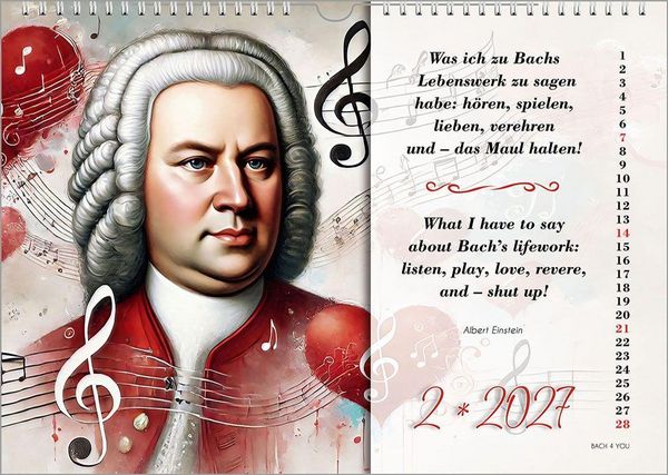 Produktbild: Johann-Sebastian-Bach-Zitate-Kalender, ein Musik-Kalender 2027, DIN A4