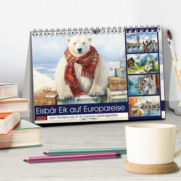 Produktbild: Eisb&auml;r Eik auf Europareise (Tischkalender 2026 DIN A5 quer), CALVENDO Monatskalender