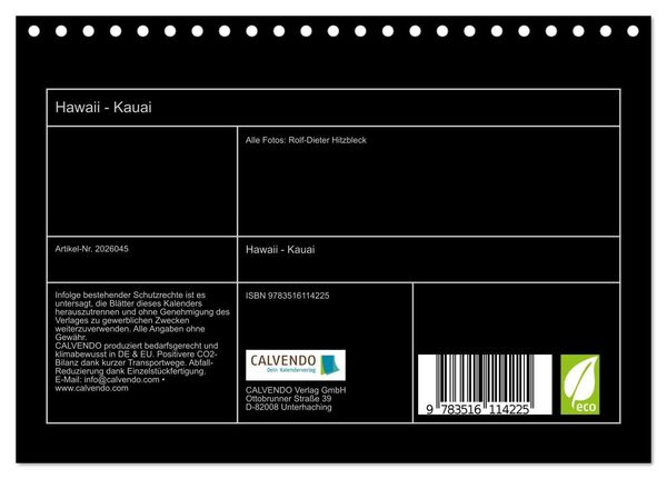 Produktbild: Hawaii - Kauai (Tischkalender 2026 DIN A5 quer), CALVENDO Monatskalender