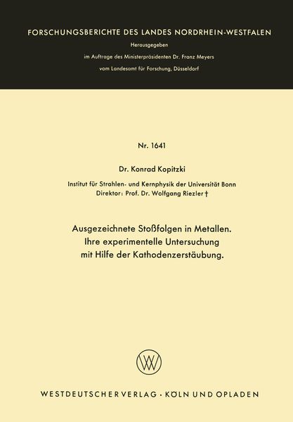 Produktbild: Ausgezeichnete Sto&szlig;folgen in Metallen. Ihre experimentelle Untersuchung mit Hilfe der Kathodenzerst&auml;ubung