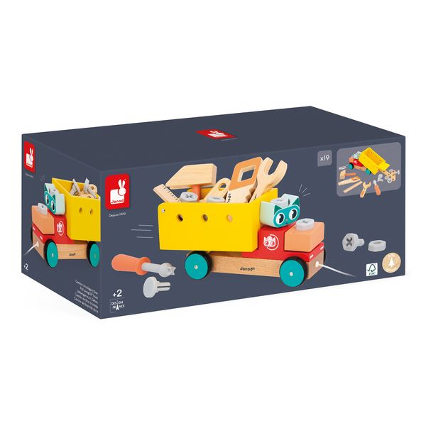 Produktbild: Holz-Ziehlaster mit Werkzeug & Schraubteilen &ndash; 2-in-1 Spiel ab 2 Jahren