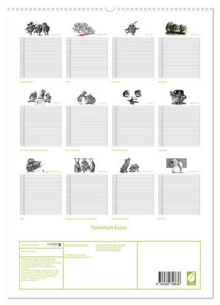 Produktbild: Tieronisch Eulen (hochwertiger Premium Wandkalender 2027 DIN A2 hoch), Kunstdruck in Hochglanz