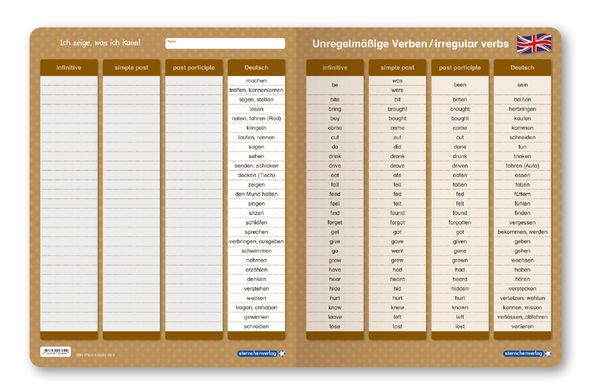 Produktbild: Unregelm&auml;&szlig;ige Verben / irregular Verbs - Zeitformen - 1 Doppelfeld mit Stift
