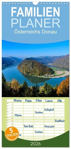 Produktbild: Familienplaner 2026 - &Ouml;sterreichs Donau mit 5 Spalten (Wandkalender, 21 x 45 cm) CALVENDO