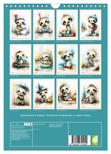 Produktbild: Liebenswerte Faultiere. Vertr&auml;umte Illustrationen in zarten Farben (Wandkalender 2026 DIN A4 hoch), CALVENDO Monatskalender