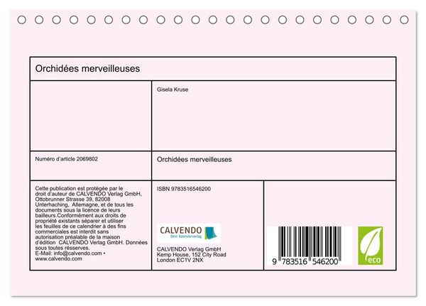 Produktbild: Orchid&eacute;es merveilleuses (Calendrier de bureau 2026 DIN A5 vertical), CALVENDO calendrier mensuel
