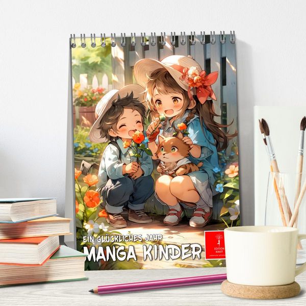 Produktbild: Manga Kinder - ein gl&uuml;ckliches Jahr (Tischkalender 2026 DIN A5 hoch), CALVENDO Monatskalender