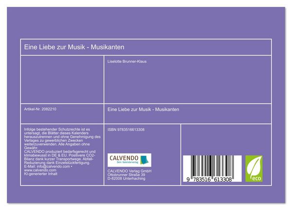 Produktbild: Eine Liebe zur Musik - Musikanten (Tischkalender 2026 DIN A5 quer), CALVENDO Monatskalender