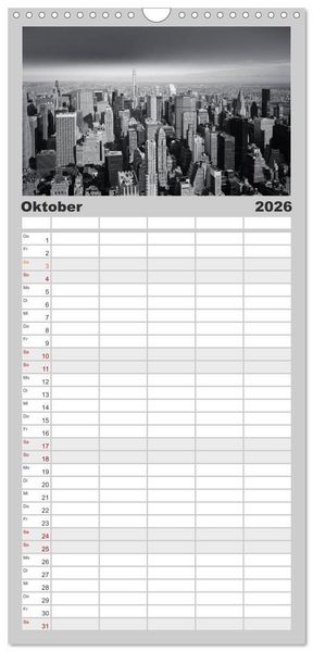 Produktbild: Familienplaner 2026 - New York in schwarz weiss mit 5 Spalten (Wandkalender, 21 x 45 cm) CALVENDO