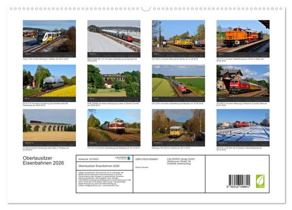 Produktbild: Oberlausitzer Eisenbahnen 2026 (hochwertiger Premium Wandkalender 2026 DIN A2 quer), Kunstdruck in Hochglanz
