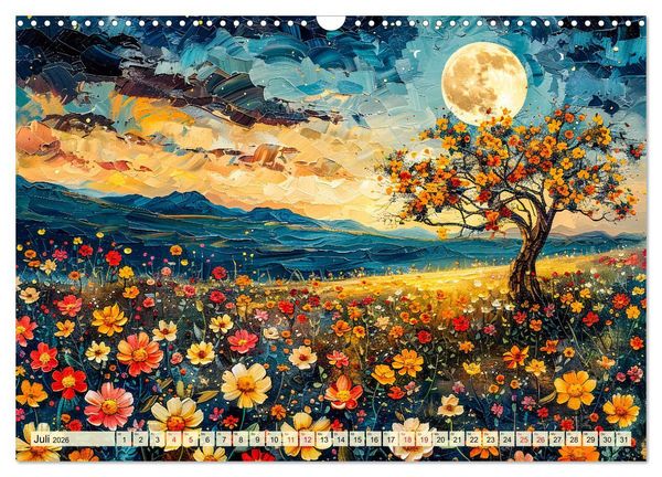 Produktbild: Blumenn&auml;chte im Mondlicht - Poesie des Himmels und der Erde (Wandkalender 2026 DIN A3 quer), CALVENDO Monatskalender