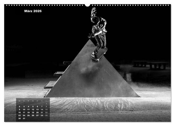 Produktbild: Skateboarden in Schwarz-Wei&szlig; (hochwertiger Premium Wandkalender 2026 DIN A2 quer), Kunstdruck in Hochglanz