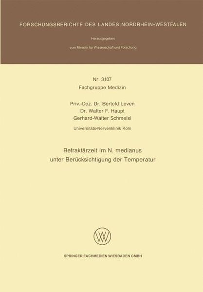 Produktbild: Refrakt&auml;rzeit im N. medianus unter Ber&uuml;cksichtigung der Temperatur