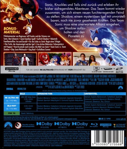 Produktbild: Sonic the Hedgehog 3 (4K Ultra HD) (+ Blu-ray)