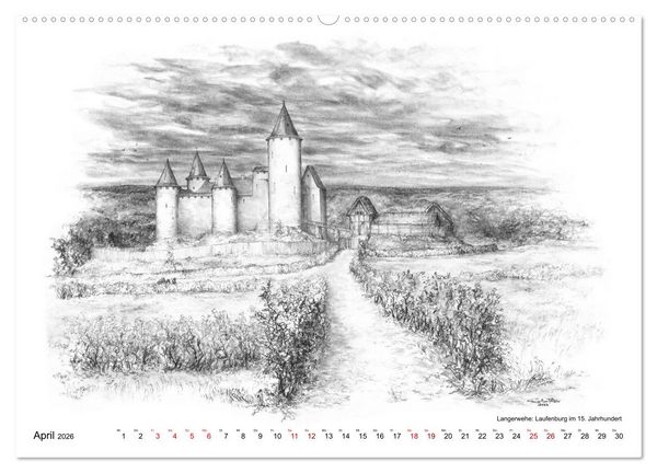 Produktbild: ZeitZeichnen: Burgen und Befestigungen in der Aachener Region (hochwertiger Premium Wandkalender 2026 DIN A2 quer), Kunstdruck in Hochglanz